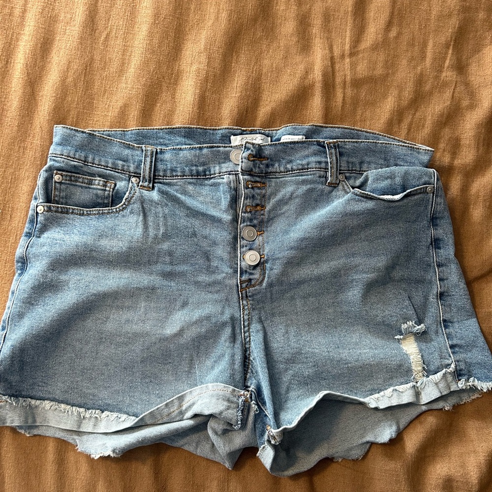 Light Blue Casual Jean Shorts with Distressed Hem-Never Before Worn